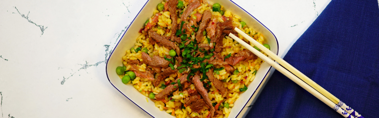 Жареная говядина с рисом по-японски в аэрогриле